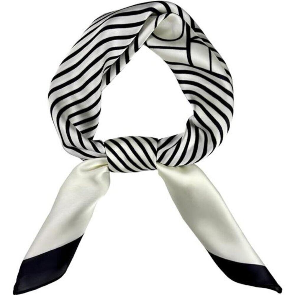 Natural Silk Feel Black and White Scarf Lightweight Square Neck Scarf for Women